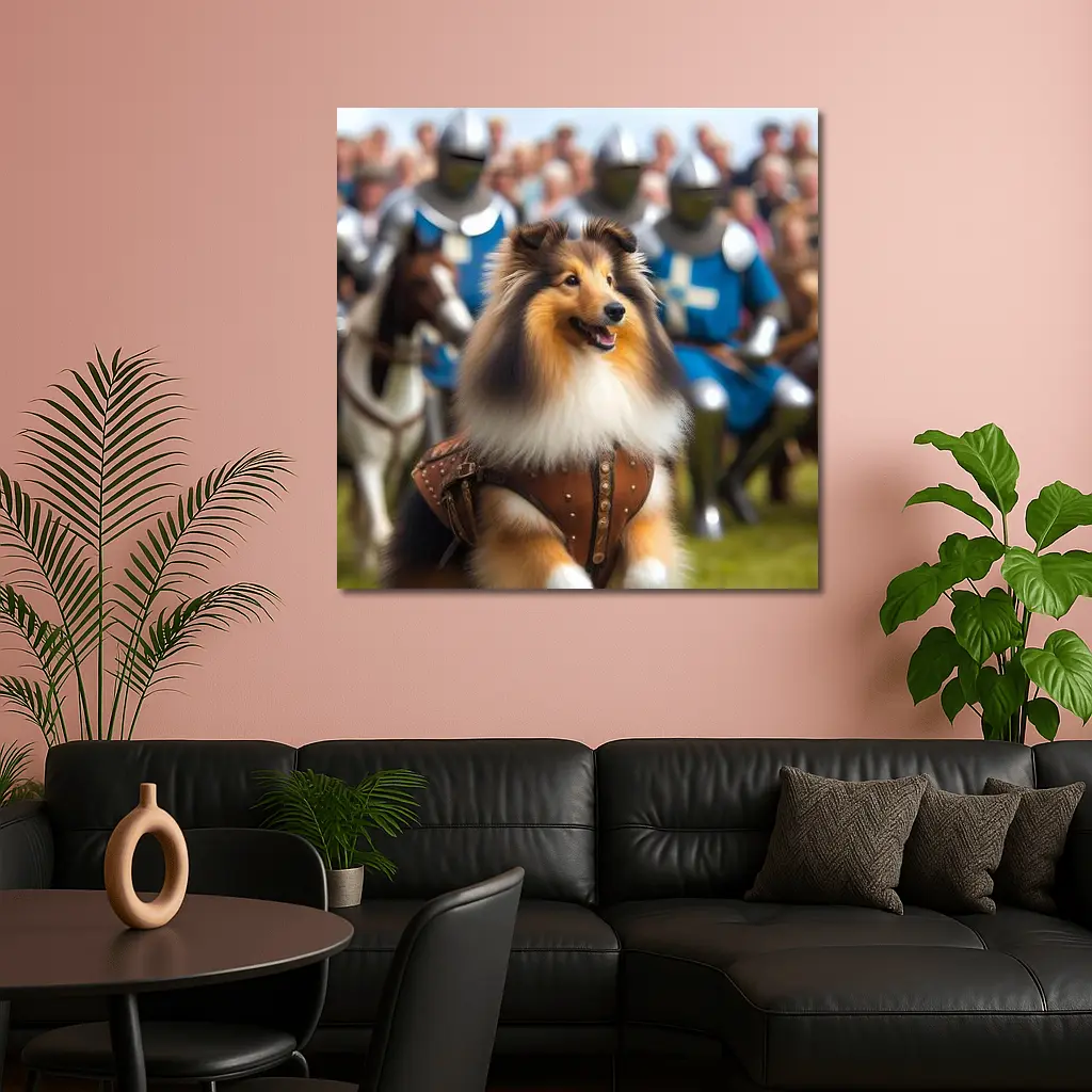 Collie Dog Knight Armor Medieval Battle Scene – Wall Art