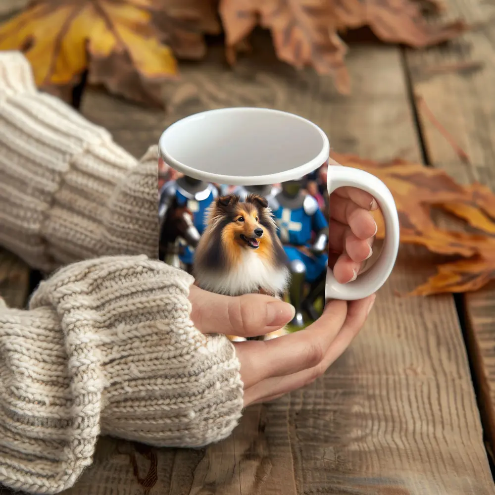 Collie Dog Knight Armor Medieval Battle Scene – Mugs