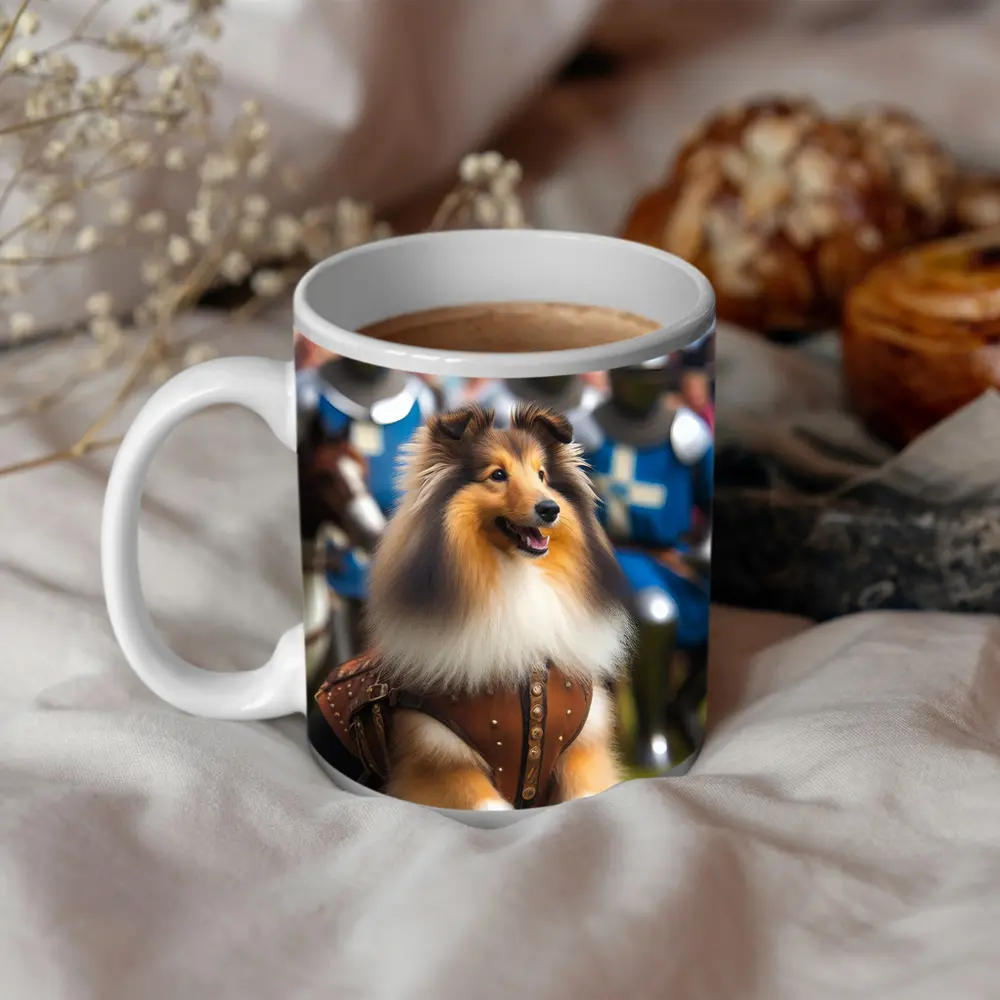 Collie Dog Knight Armor Medieval Battle Scene – Mugs