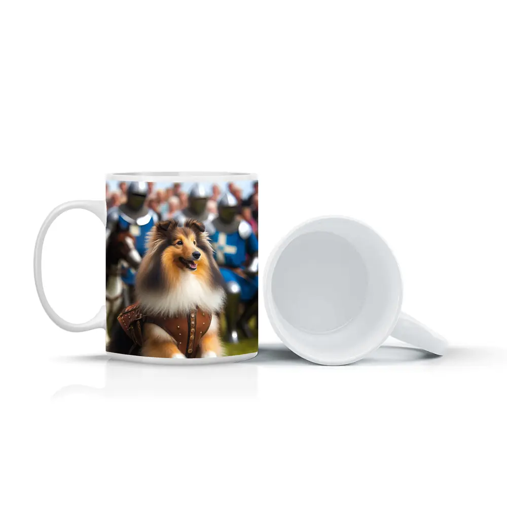 Collie Dog Knight Armor Medieval Battle Scene – Mugs