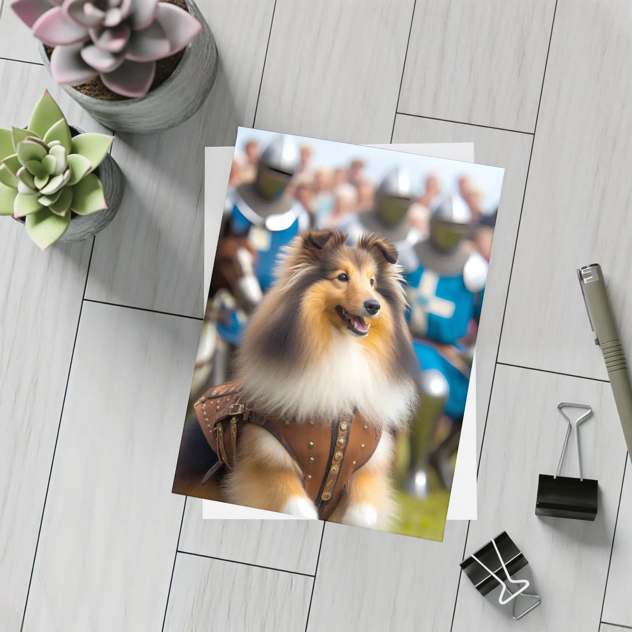 Collie Dog Knight Armor Medieval Battle Scene – Postcards