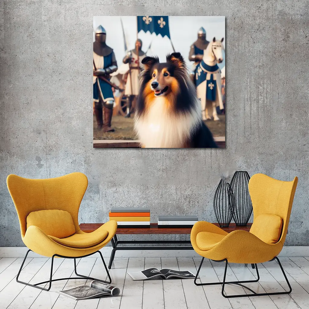 Shetland Sheepdog Medieval Knights Fantasy Scene – Wall Art