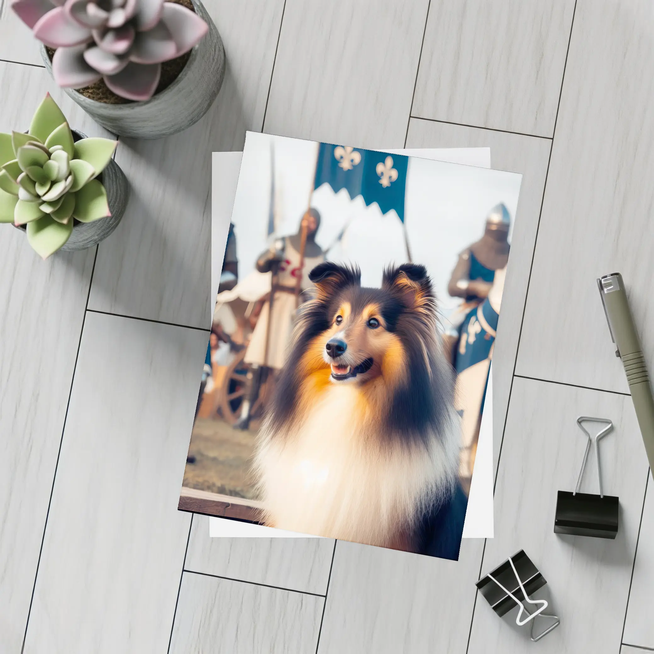 Shetland Sheepdog Medieval Knights Fantasy Scene – Postcards