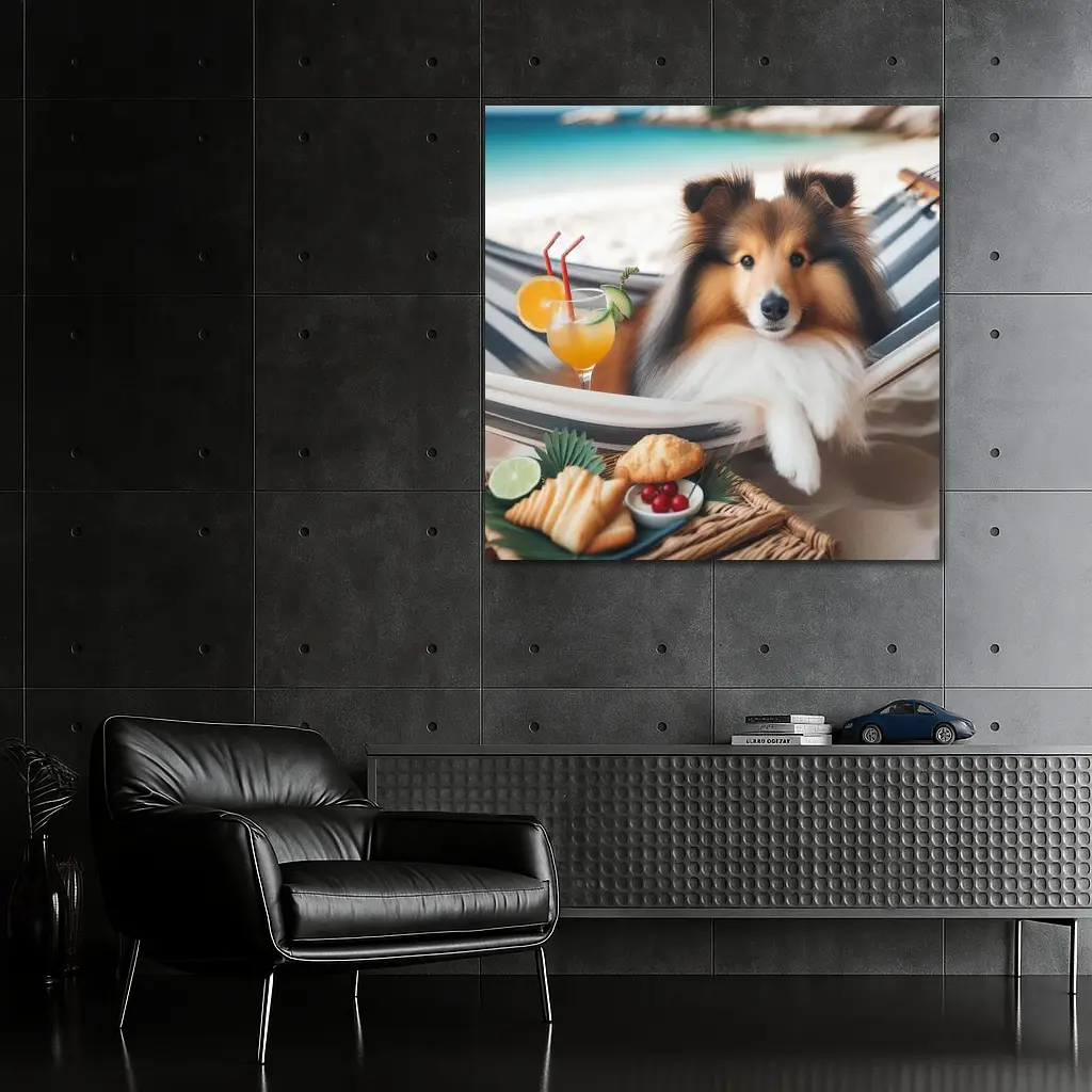 Shetland Sheepdog Relaxing on Beach Hammock – Wall Art
