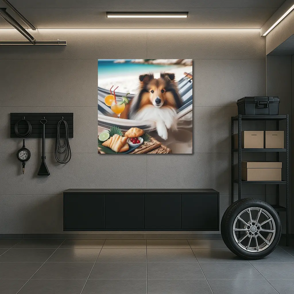 Shetland Sheepdog Relaxing on Beach Hammock – Wall Art