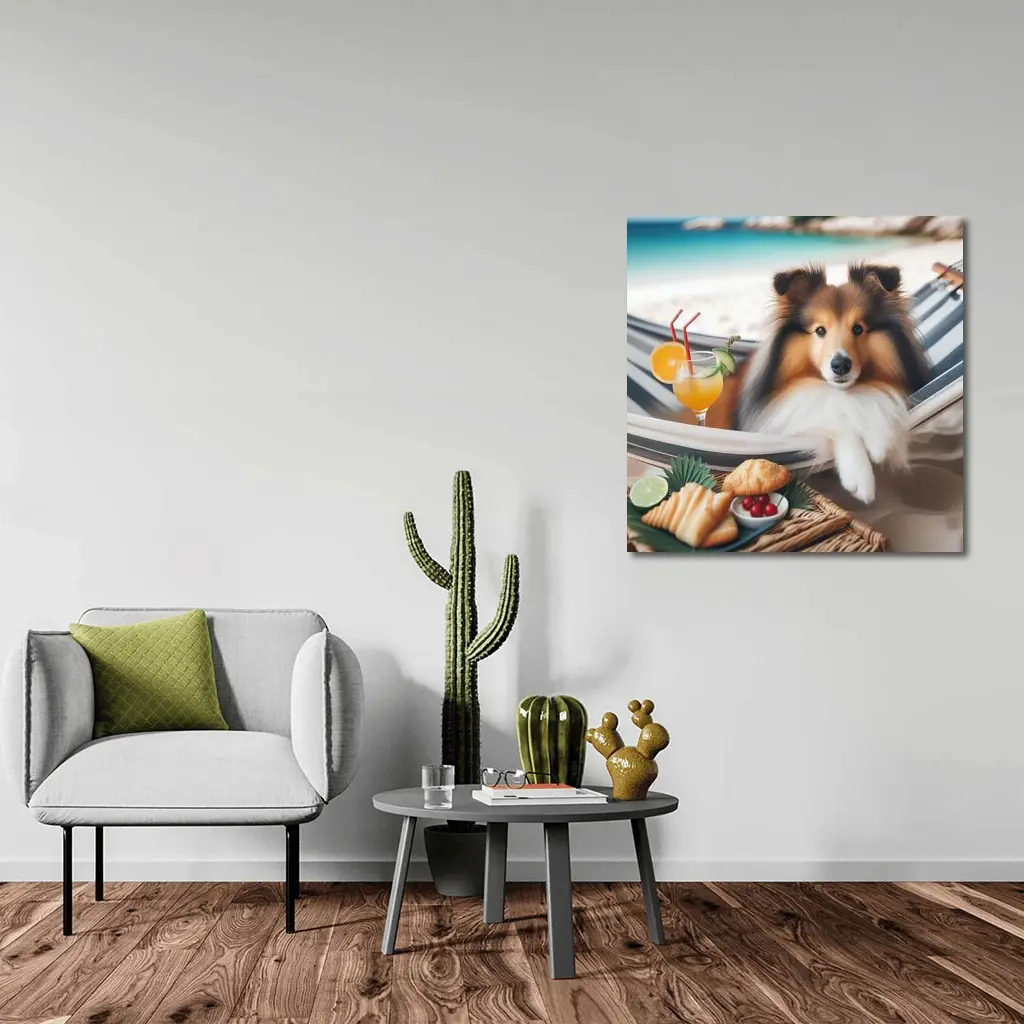 Shetland Sheepdog Relaxing on Beach Hammock – Wall Art