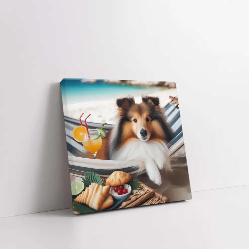 Shetland Sheepdog Relaxing on Beach Hammock – Wall Art