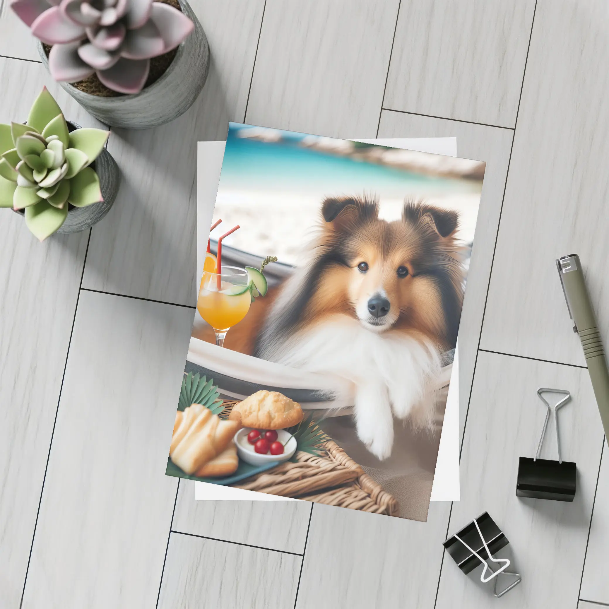 Shetland Sheepdog Relaxing on Beach Hammock – Postcards