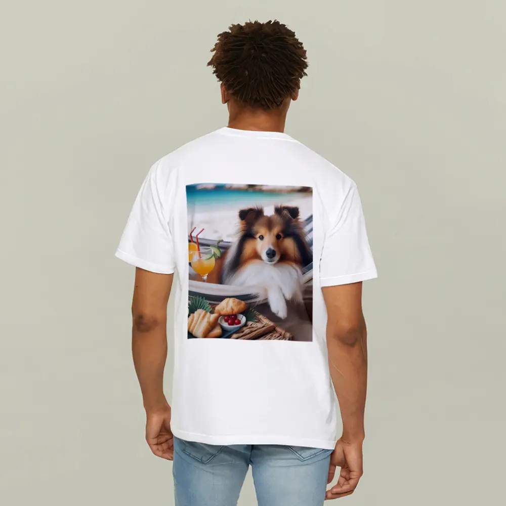 Shetland Sheepdog Relaxing on Beach Hammock – T-Shirts