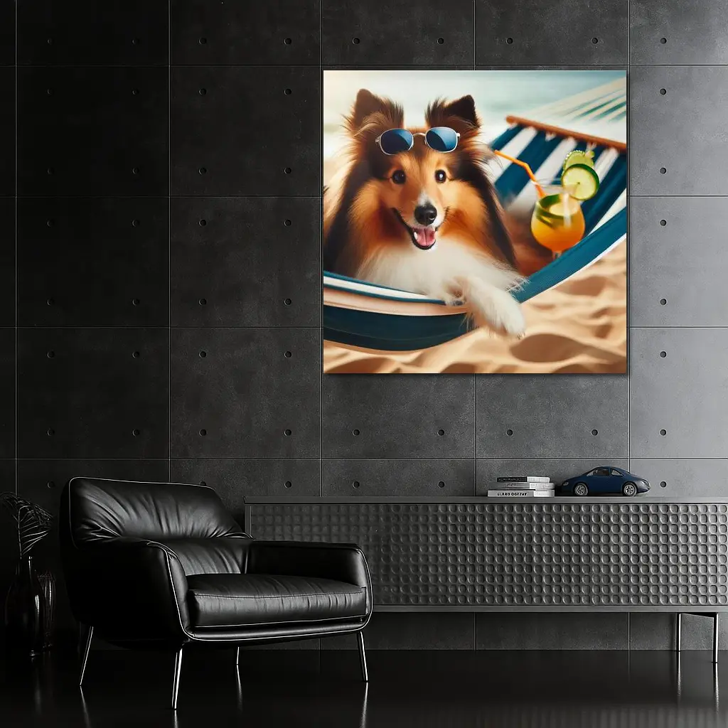 Shetland Sheepdog Relaxing on Beach Hammock – Wall Art