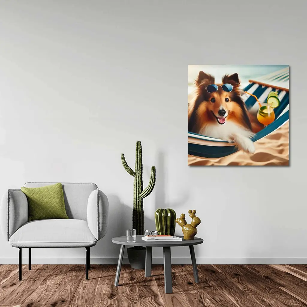 Shetland Sheepdog Relaxing on Beach Hammock – Wall Art