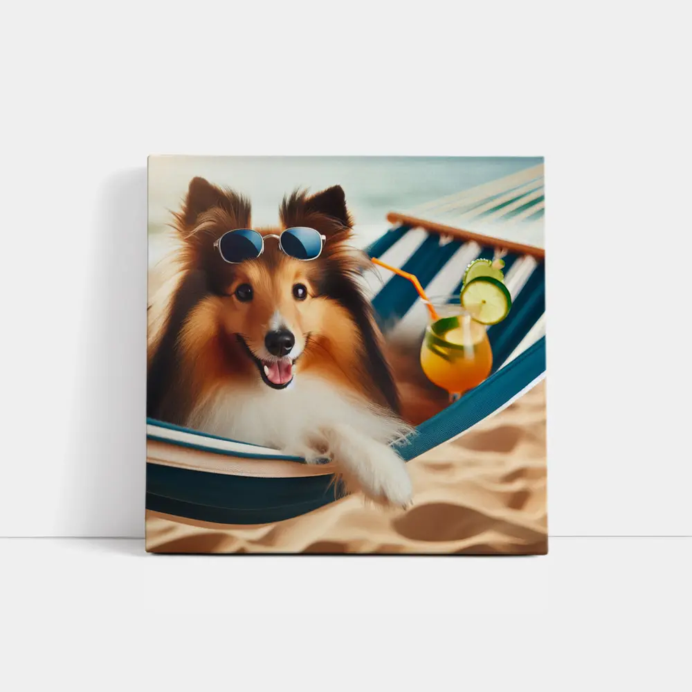 Shetland Sheepdog Relaxing on Beach Hammock – Wall Art