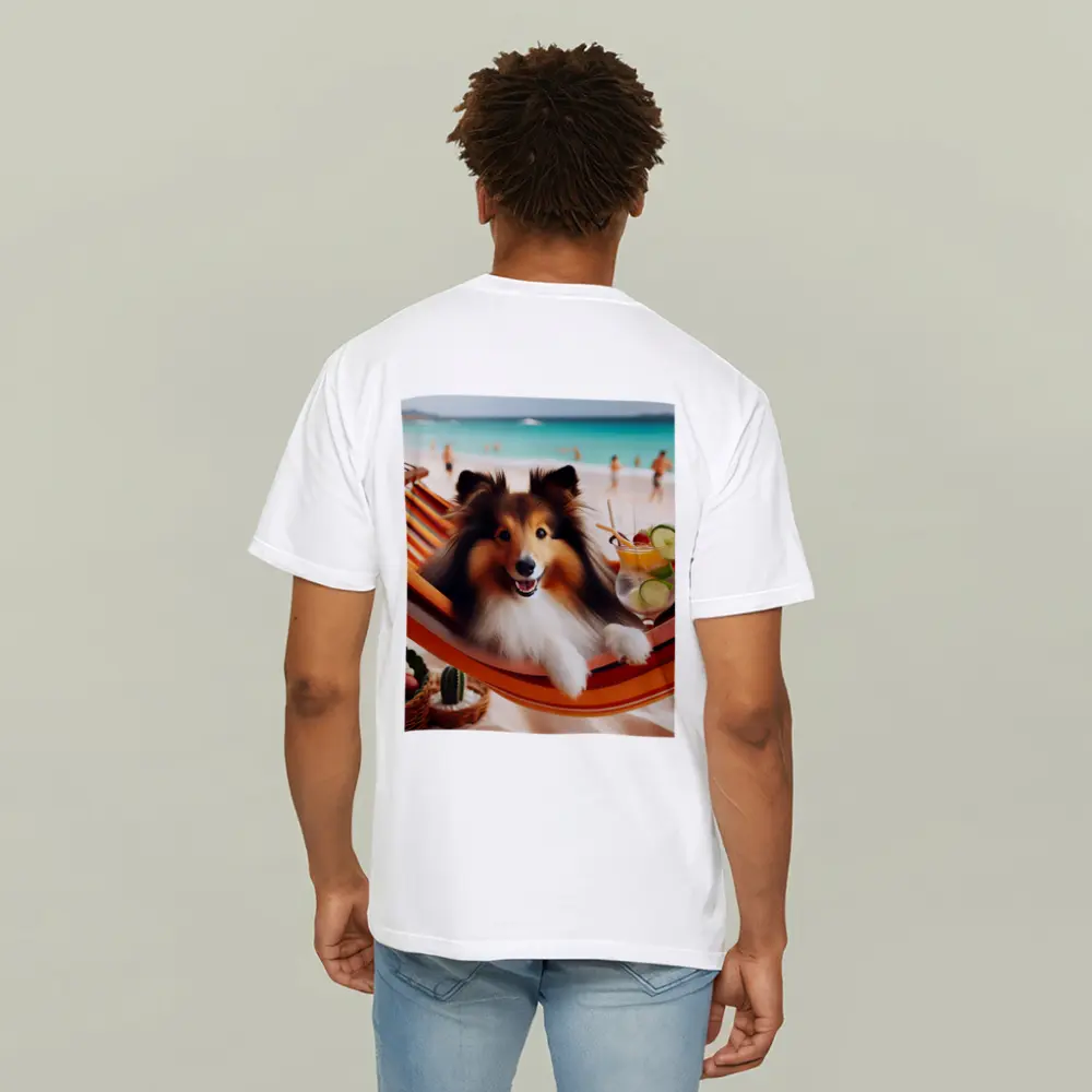 Shetland Sheepdog Relaxing on Beach Hammock – T-Shirts