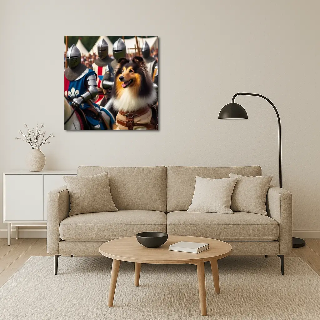 Rough Collie Dog Among Medieval Knights – Wall Art
