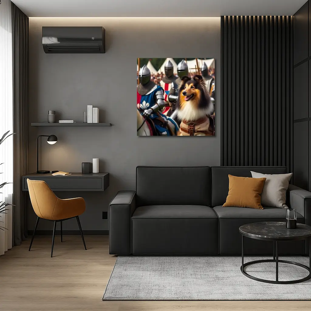 Rough Collie Dog Among Medieval Knights – Wall Art