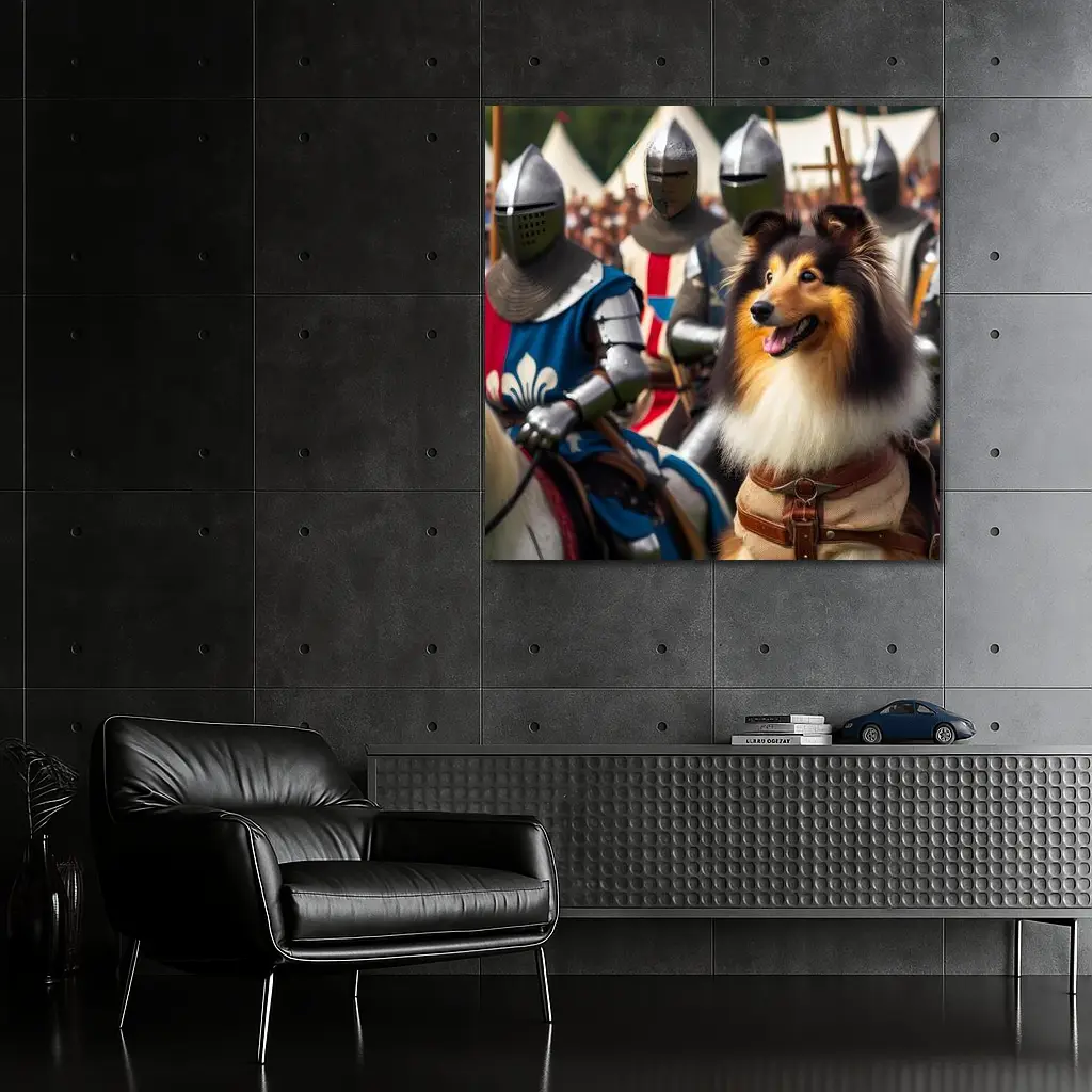 Rough Collie Dog Among Medieval Knights – Wall Art