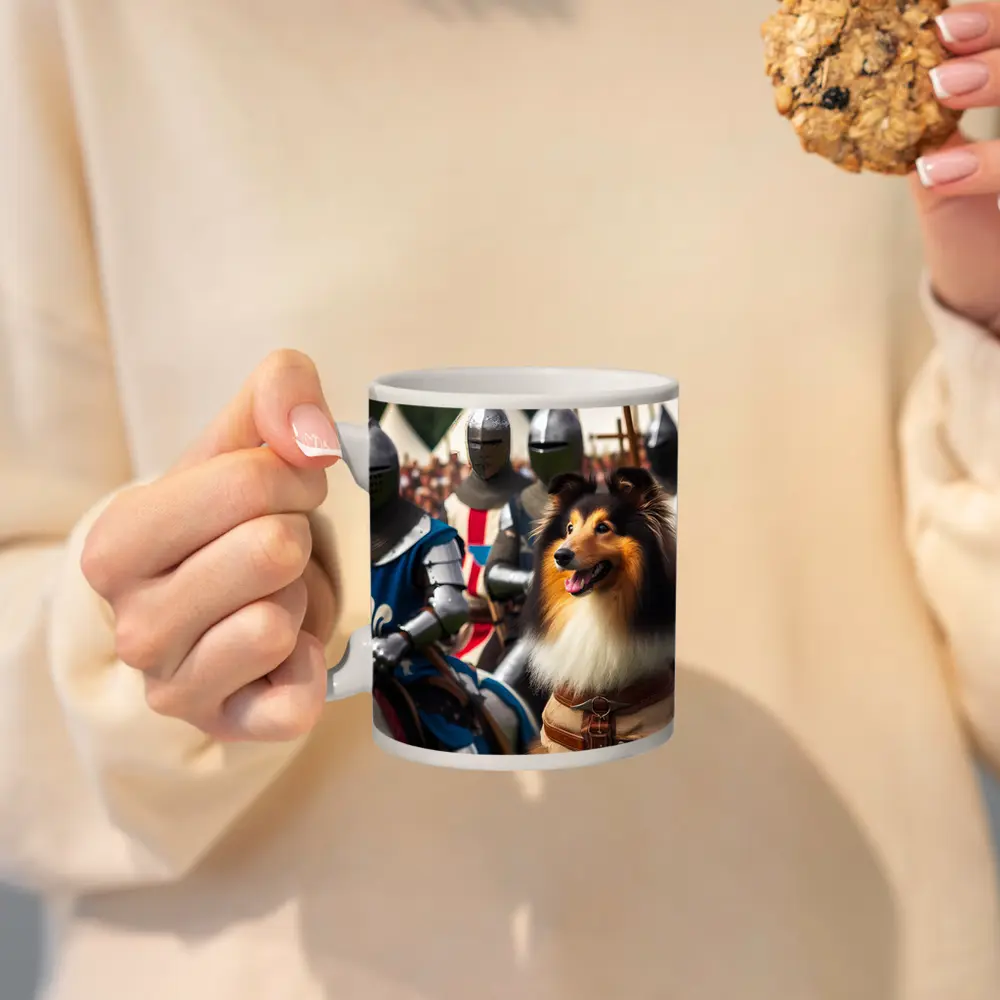 Rough Collie Dog Among Medieval Knights – Mugs