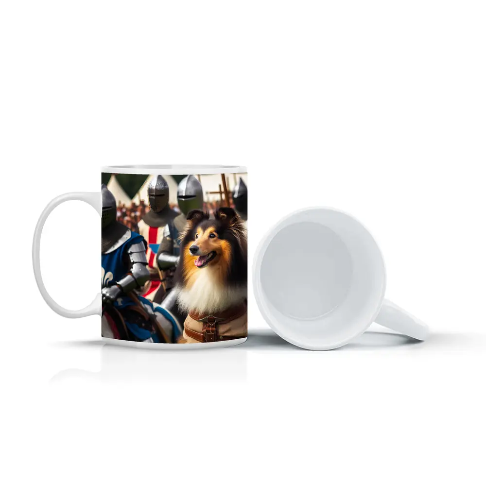 Rough Collie Dog Among Medieval Knights – Mugs