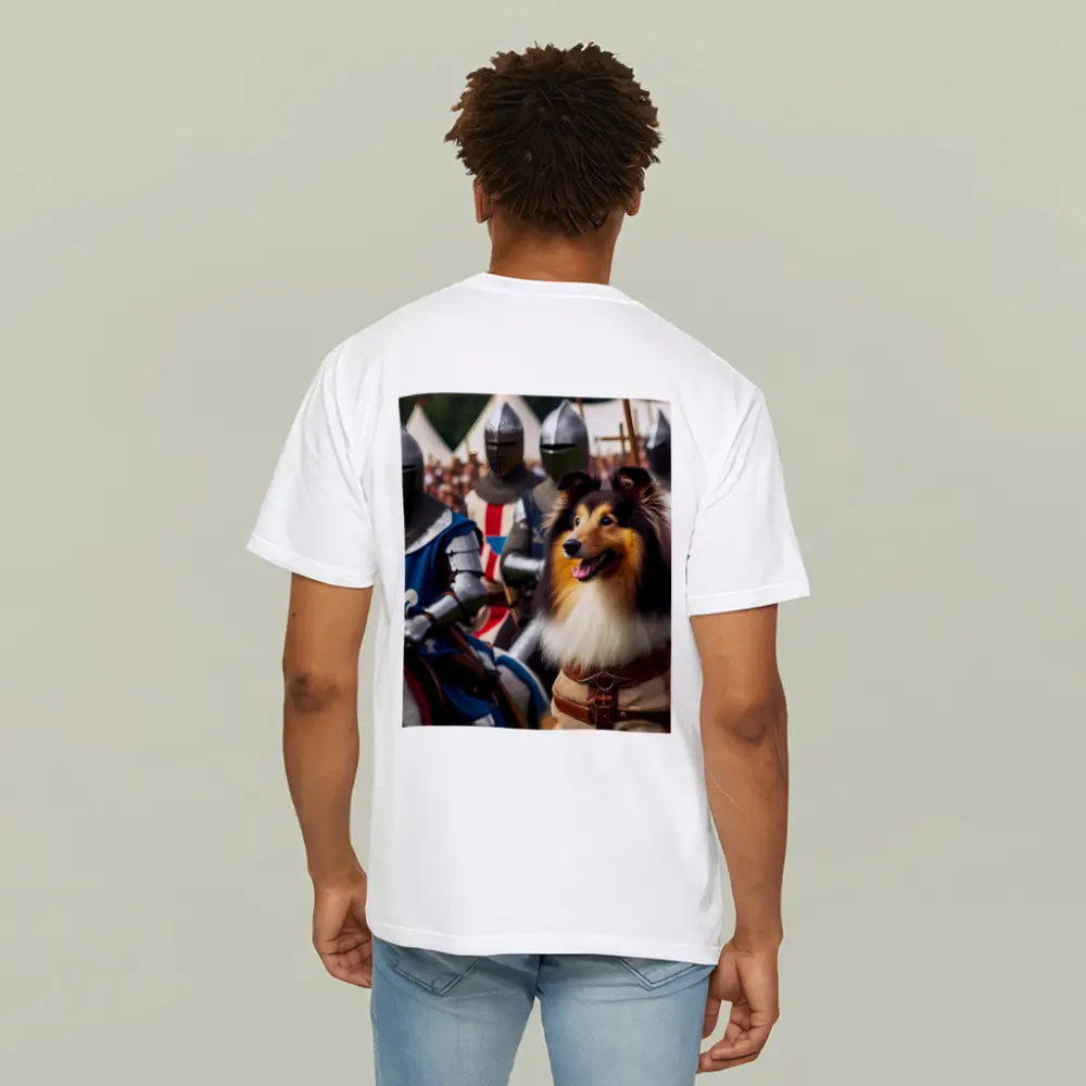 Rough Collie Dog Among Medieval Knights – T-Shirts