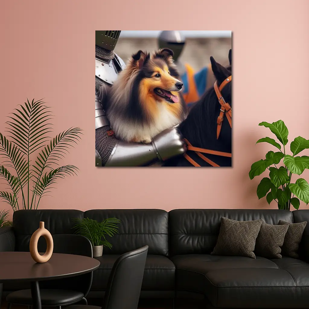 Shetland Sheepdog Knight Armor Medieval Horse – Wall Art