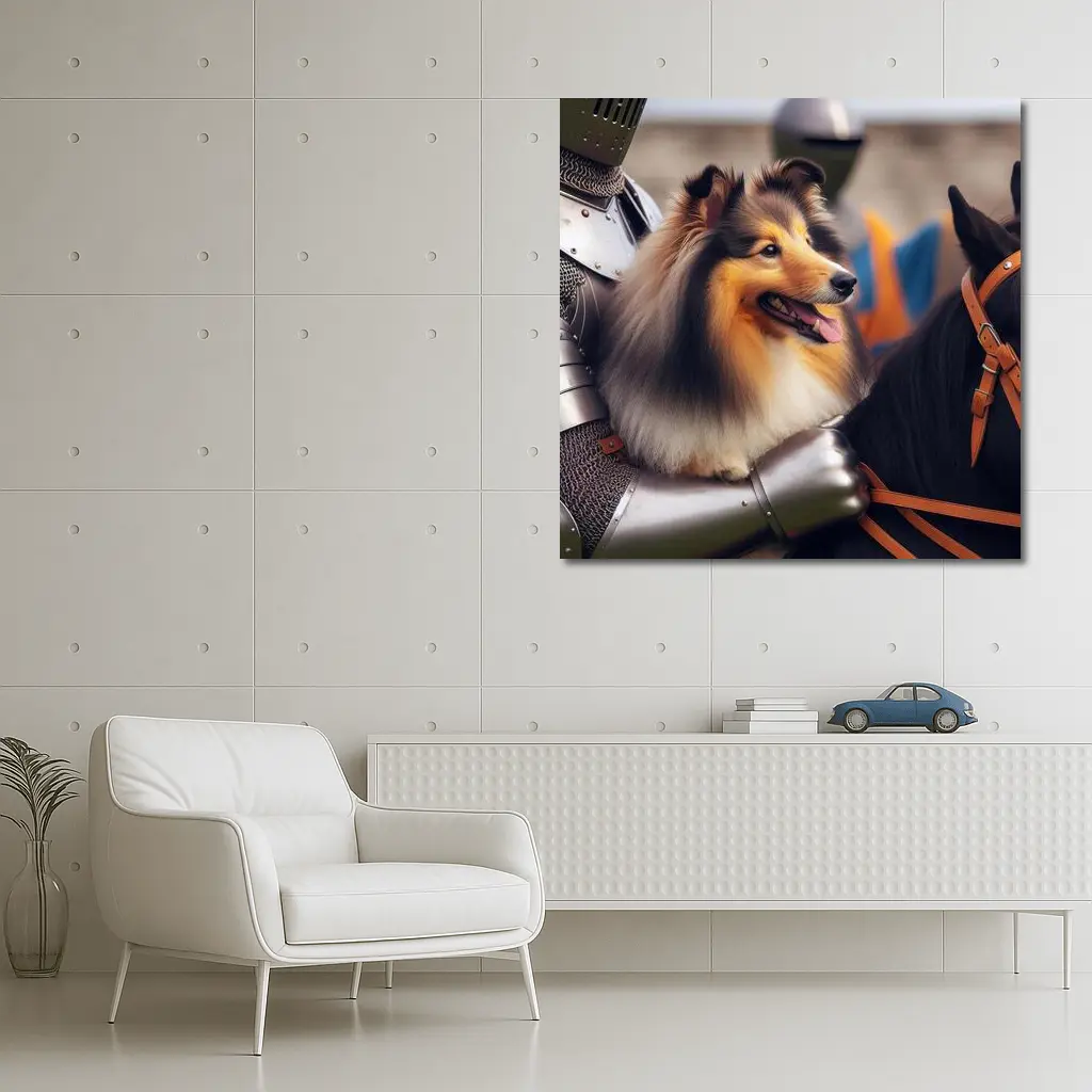 Shetland Sheepdog Knight Armor Medieval Horse – Wall Art