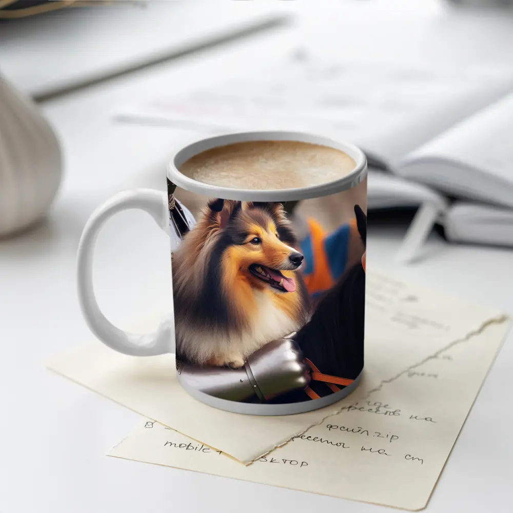 Shetland Sheepdog Knight Armor Medieval Horse – Mugs