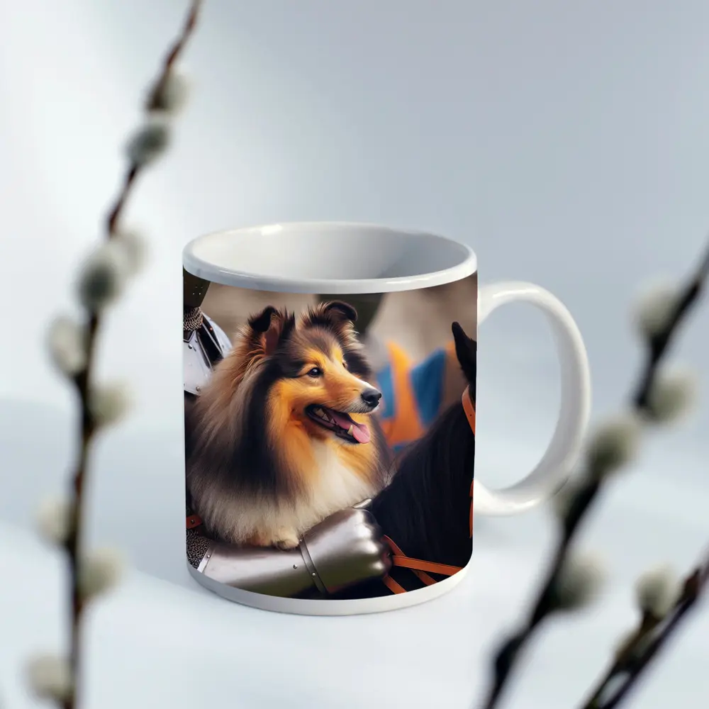 Shetland Sheepdog Knight Armor Medieval Horse – Mugs