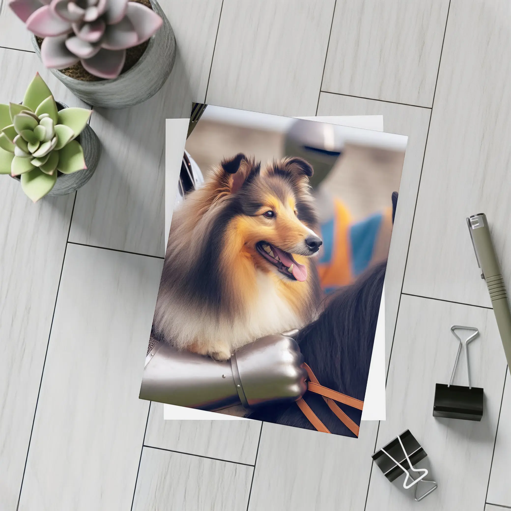 Shetland Sheepdog Knight Armor Medieval Horse – Postcards
