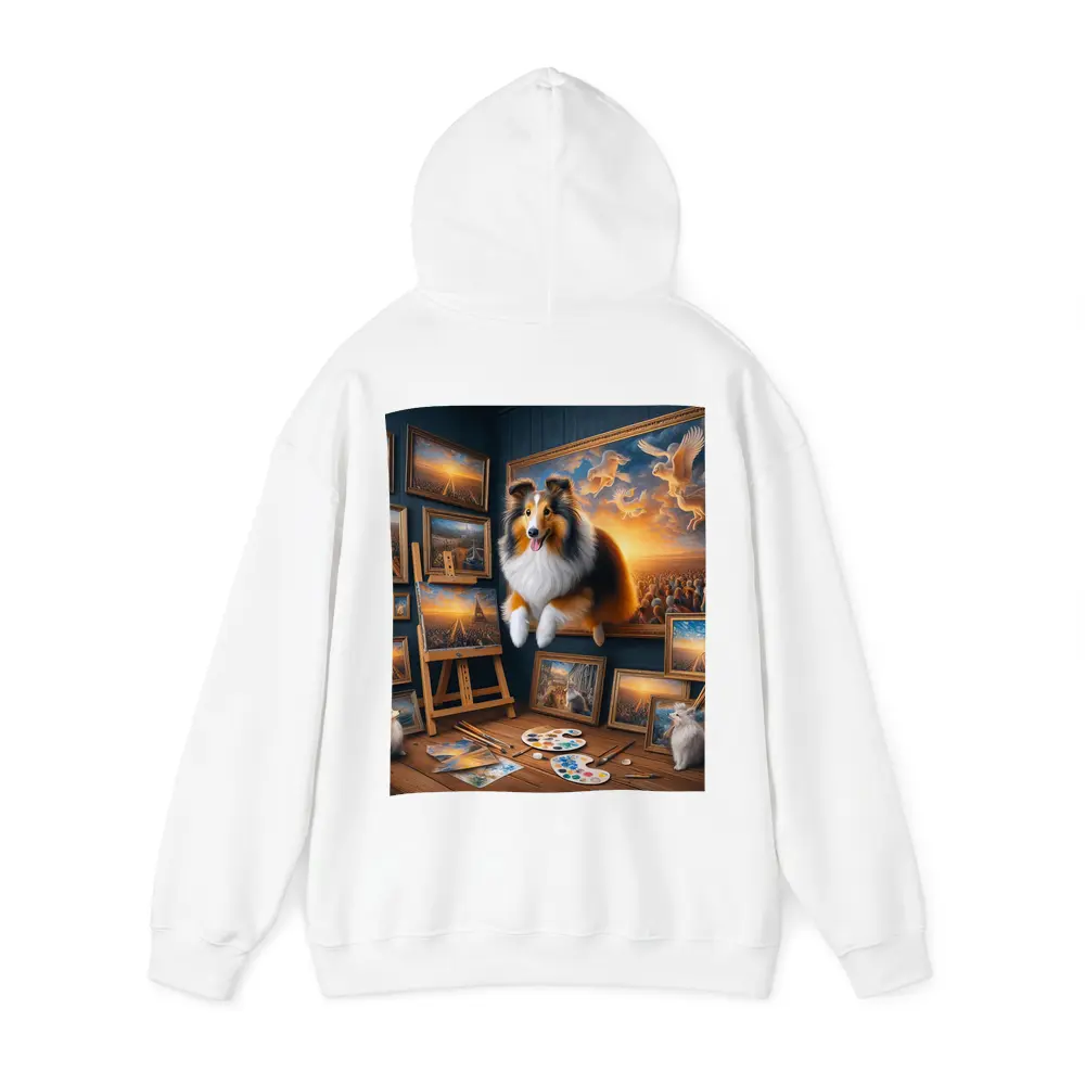 Shetland Sheepdog Artist Studio Surreal Painting – Hoodies