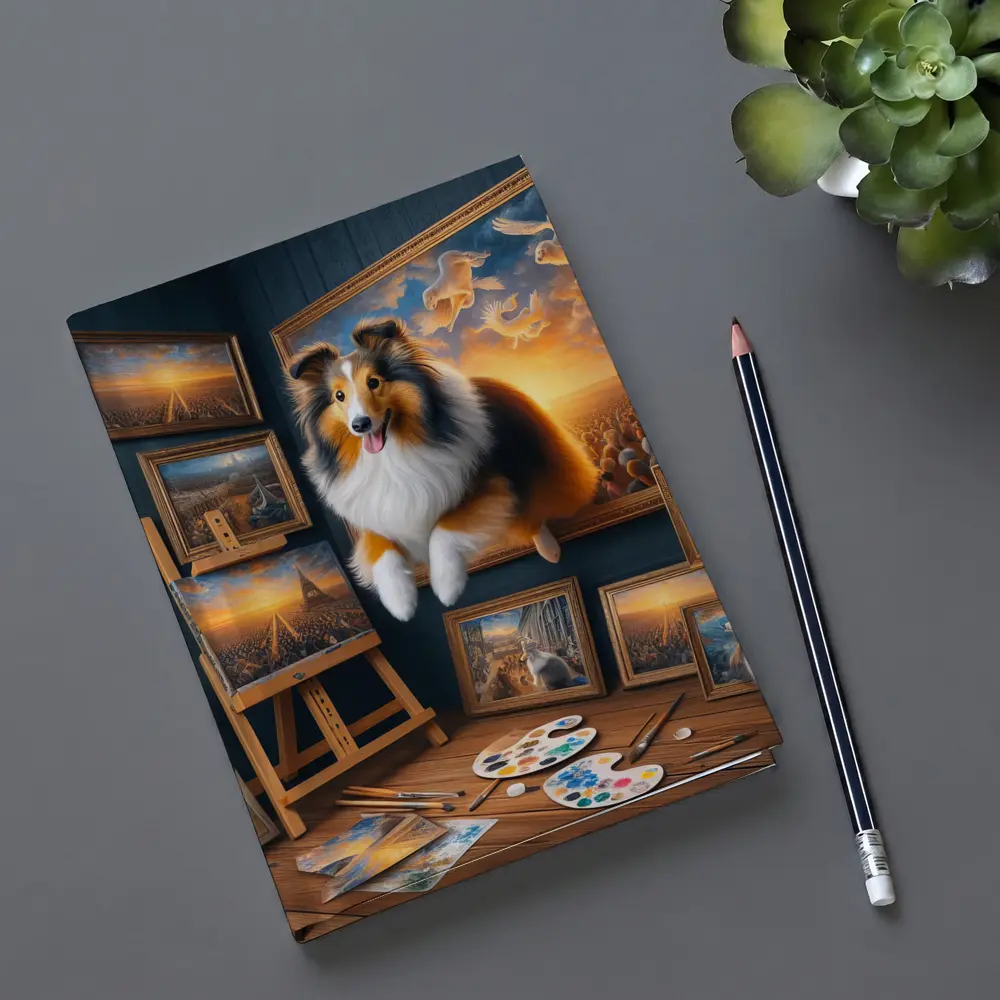 Shetland Sheepdog Artist Studio Surreal Painting – Notebooks