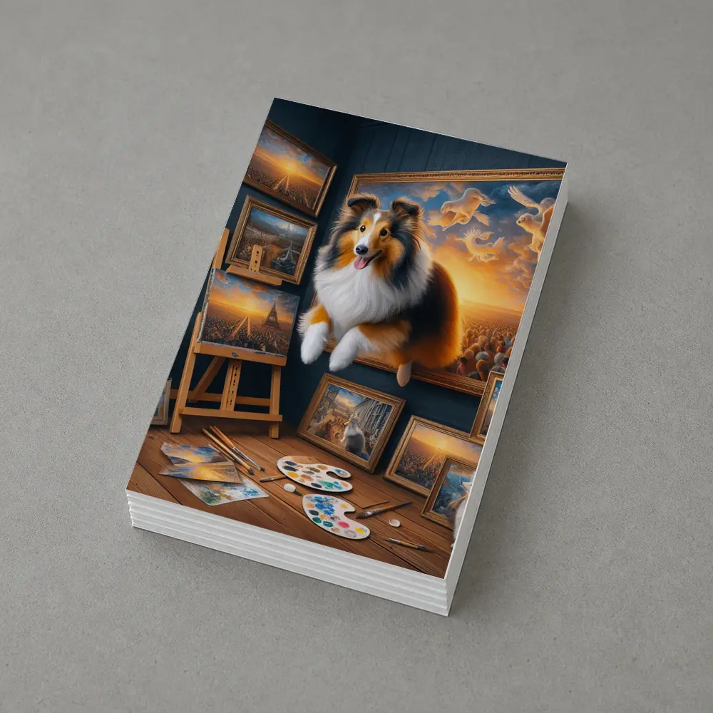 Shetland Sheepdog Artist Studio Surreal Painting – Postcards