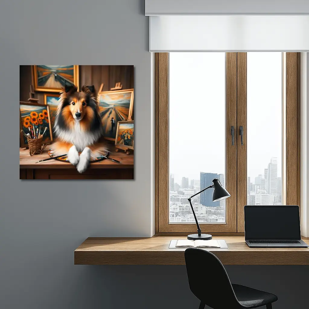 Shetland Sheepdog Artist Studio Painting Scene – Wall Art