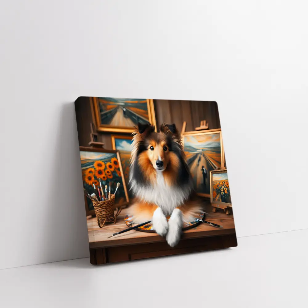 Shetland Sheepdog Artist Studio Painting Scene – Wall Art