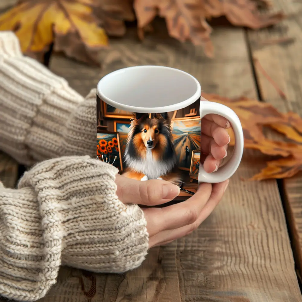 Shetland Sheepdog Artist Studio Painting Scene – Mugs
