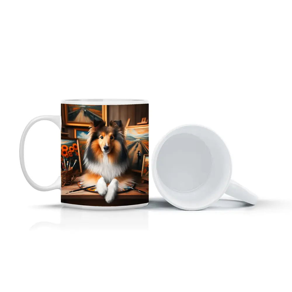 Shetland Sheepdog Artist Studio Painting Scene – Mugs
