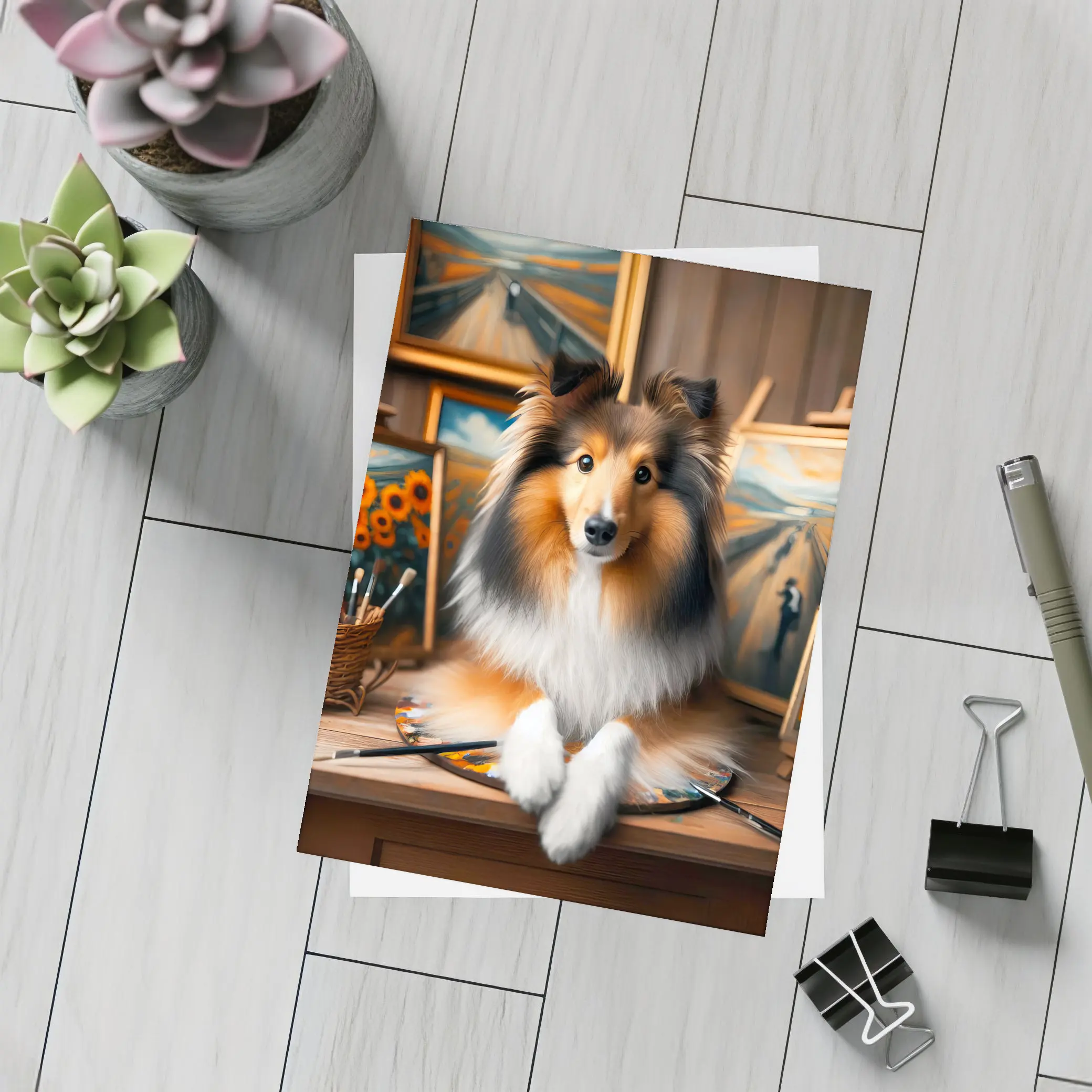 Shetland Sheepdog Artist Studio Painting Scene – Postcards