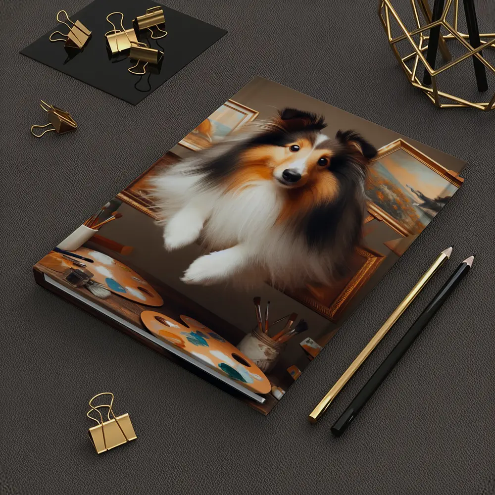Shetland Sheepdog Leaping Through Painting Studio – Notebooks