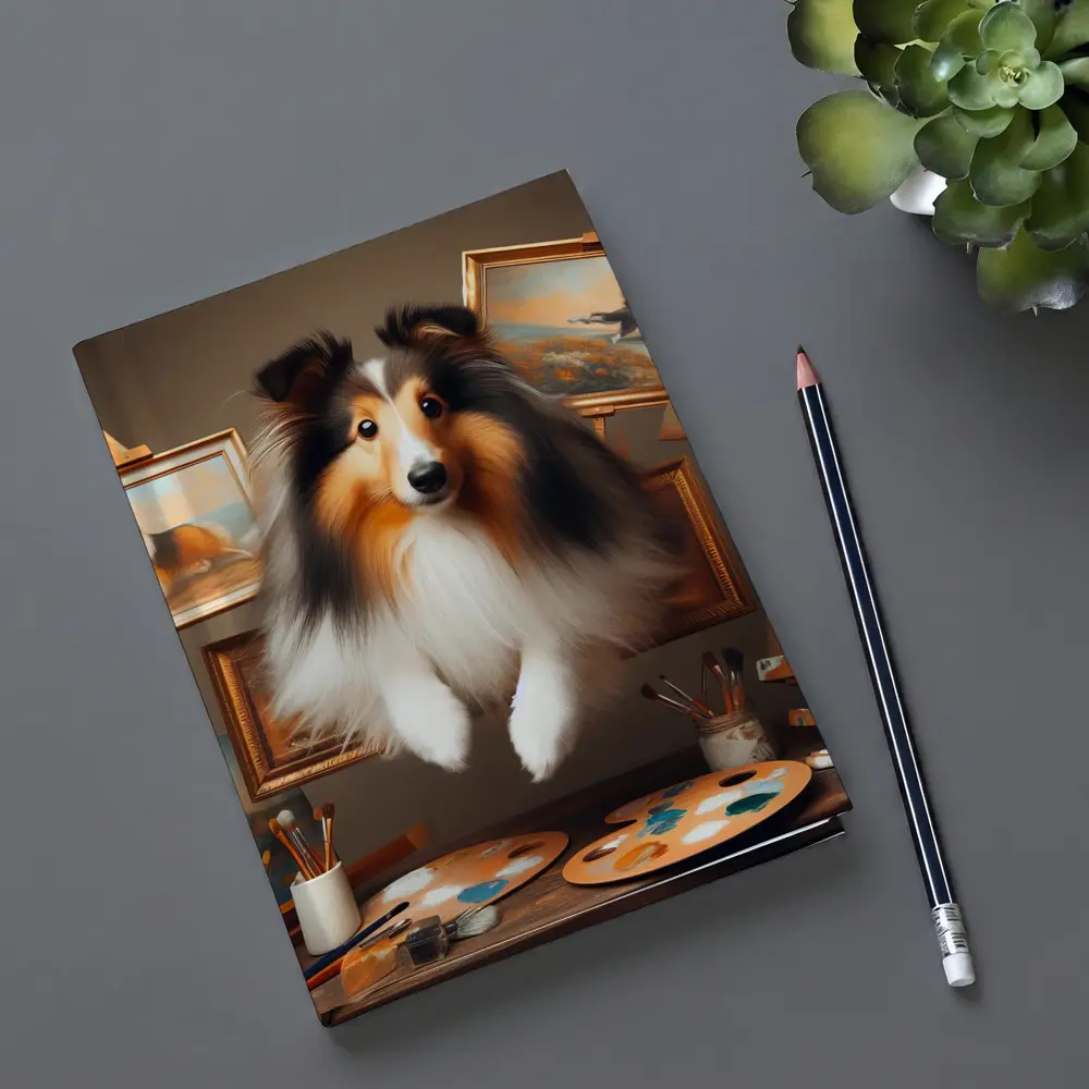 Shetland Sheepdog Leaping Through Painting Studio – Notebooks