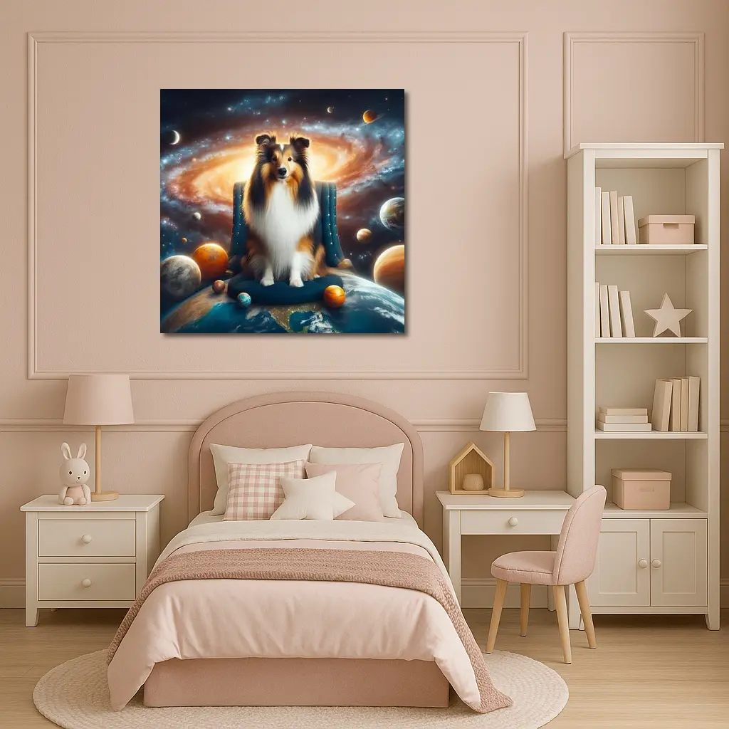 Collie Dog Sitting in Space Galaxy – Wall Art