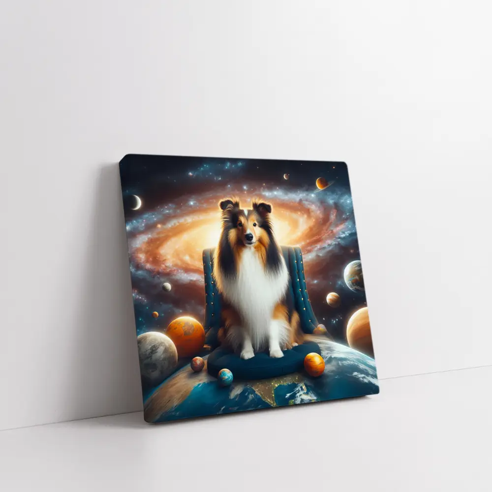 Collie Dog Sitting in Space Galaxy – Wall Art