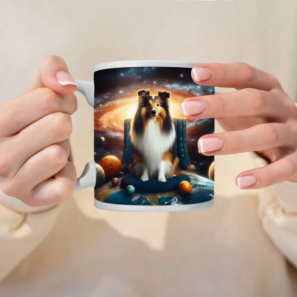 Collie Dog Sitting in Space Galaxy – Mugs
