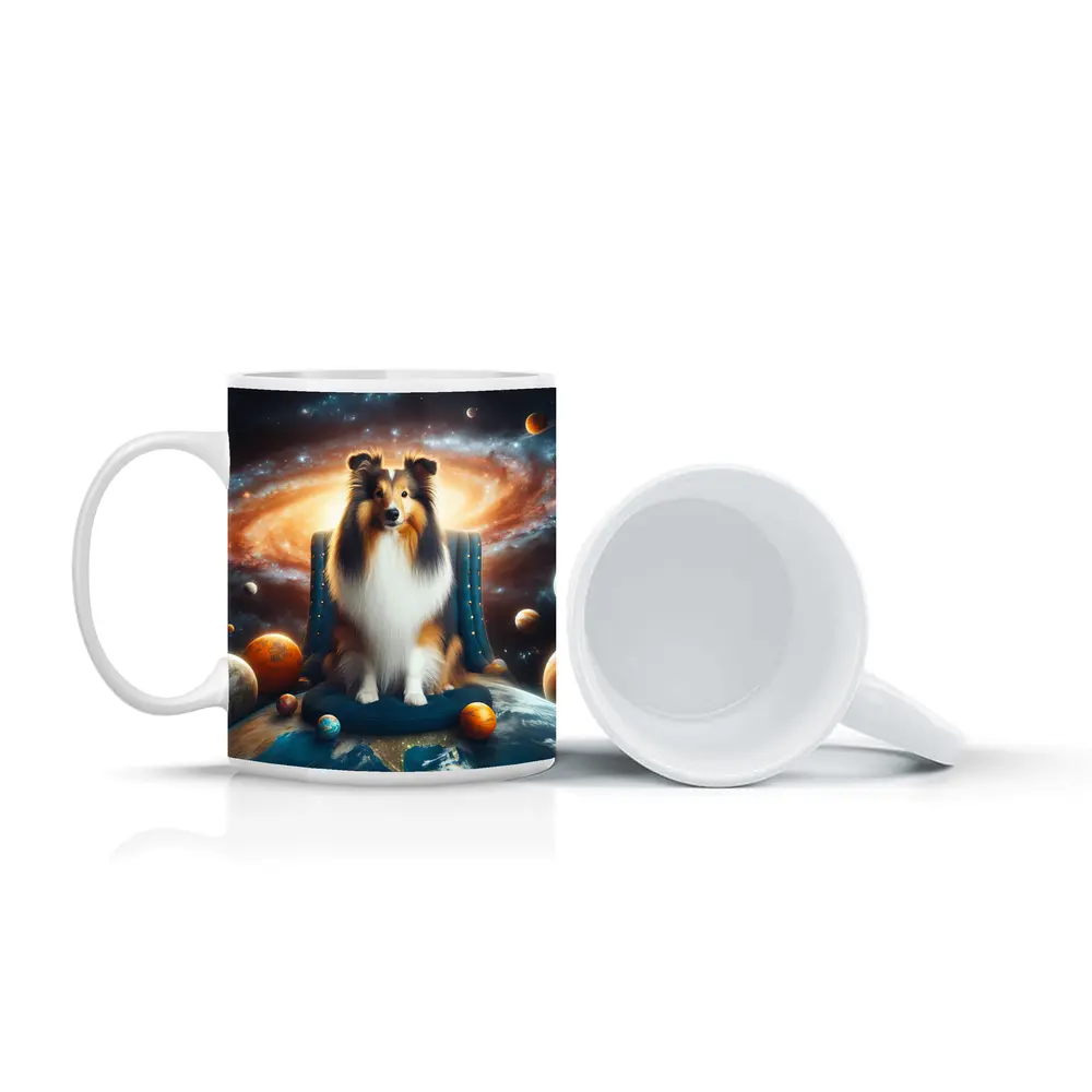 Collie Dog Sitting in Space Galaxy – Mugs