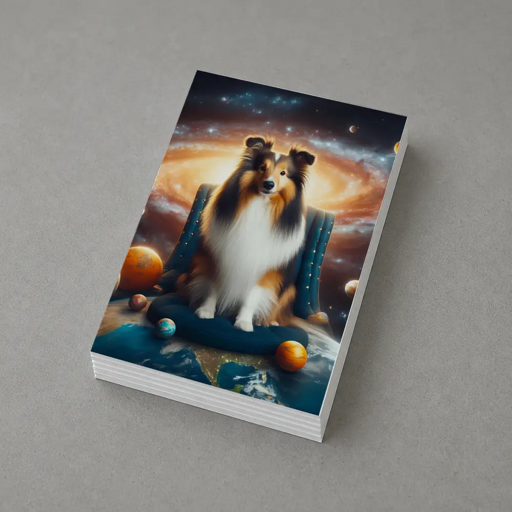 Collie Dog Sitting in Space Galaxy – Postcards