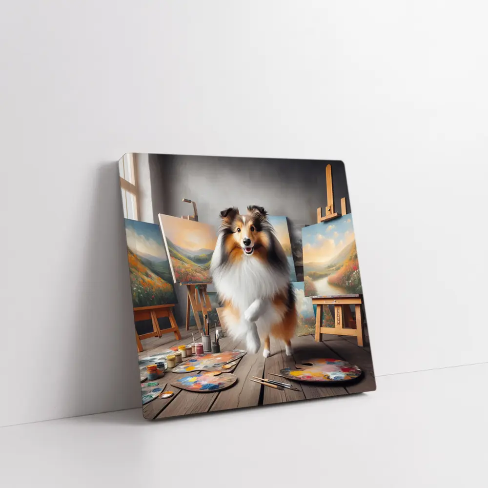Shetland Sheepdog Artist Painting Studio Scene – Wall Art