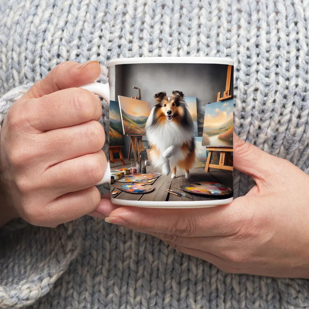 Shetland Sheepdog Artist Painting Studio Scene – Mugs