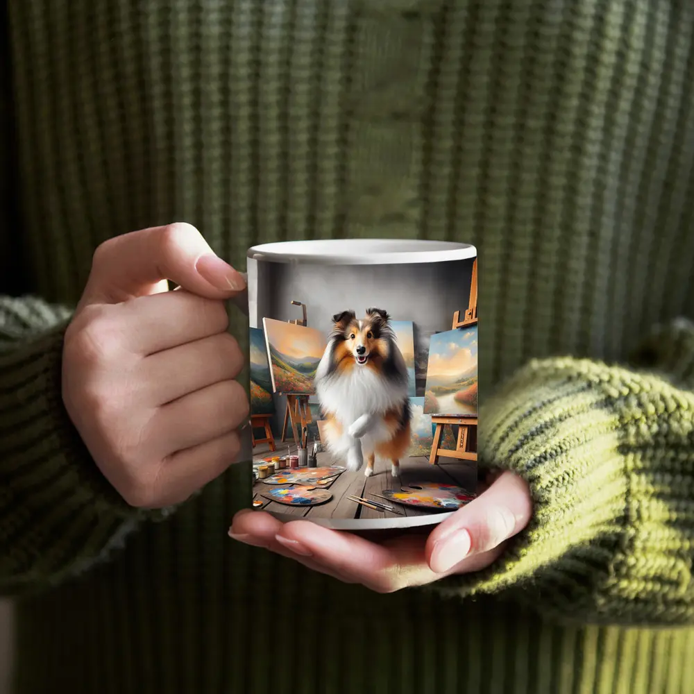 Shetland Sheepdog Artist Painting Studio Scene – Mugs