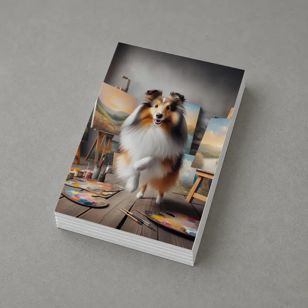 Shetland Sheepdog Artist Painting Studio Scene – Postcards