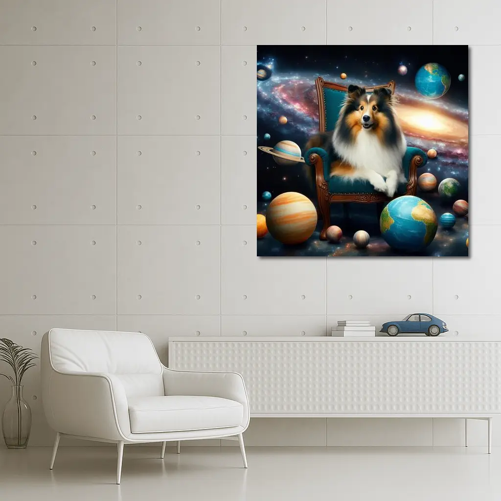 Shetland Sheepdog Sitting Space Galaxy Planets – Wall Art
