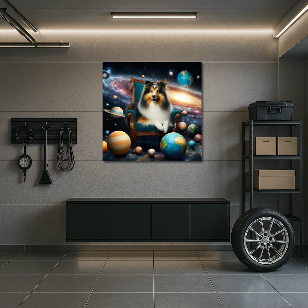 Shetland Sheepdog Sitting Space Galaxy Planets – Wall Art