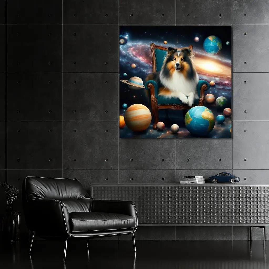 Shetland Sheepdog Sitting Space Galaxy Planets – Wall Art